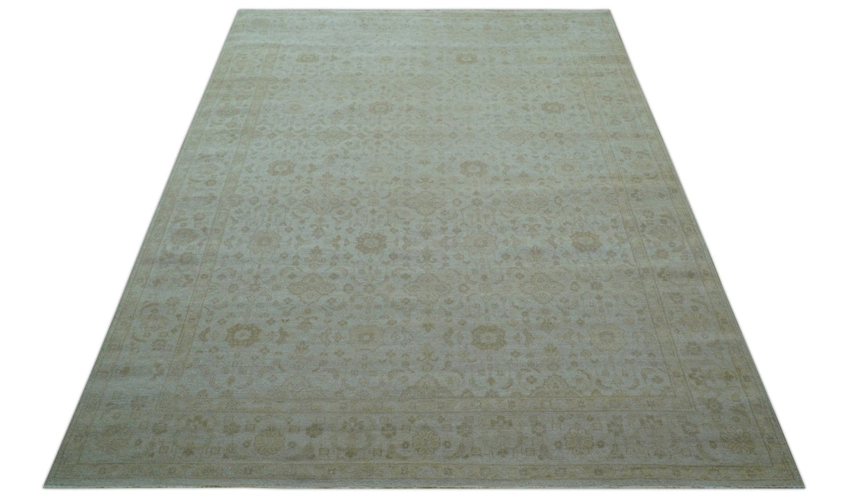 Traditional Turkish Design Beige Hand Knotted 9x12 Wool Area Rug