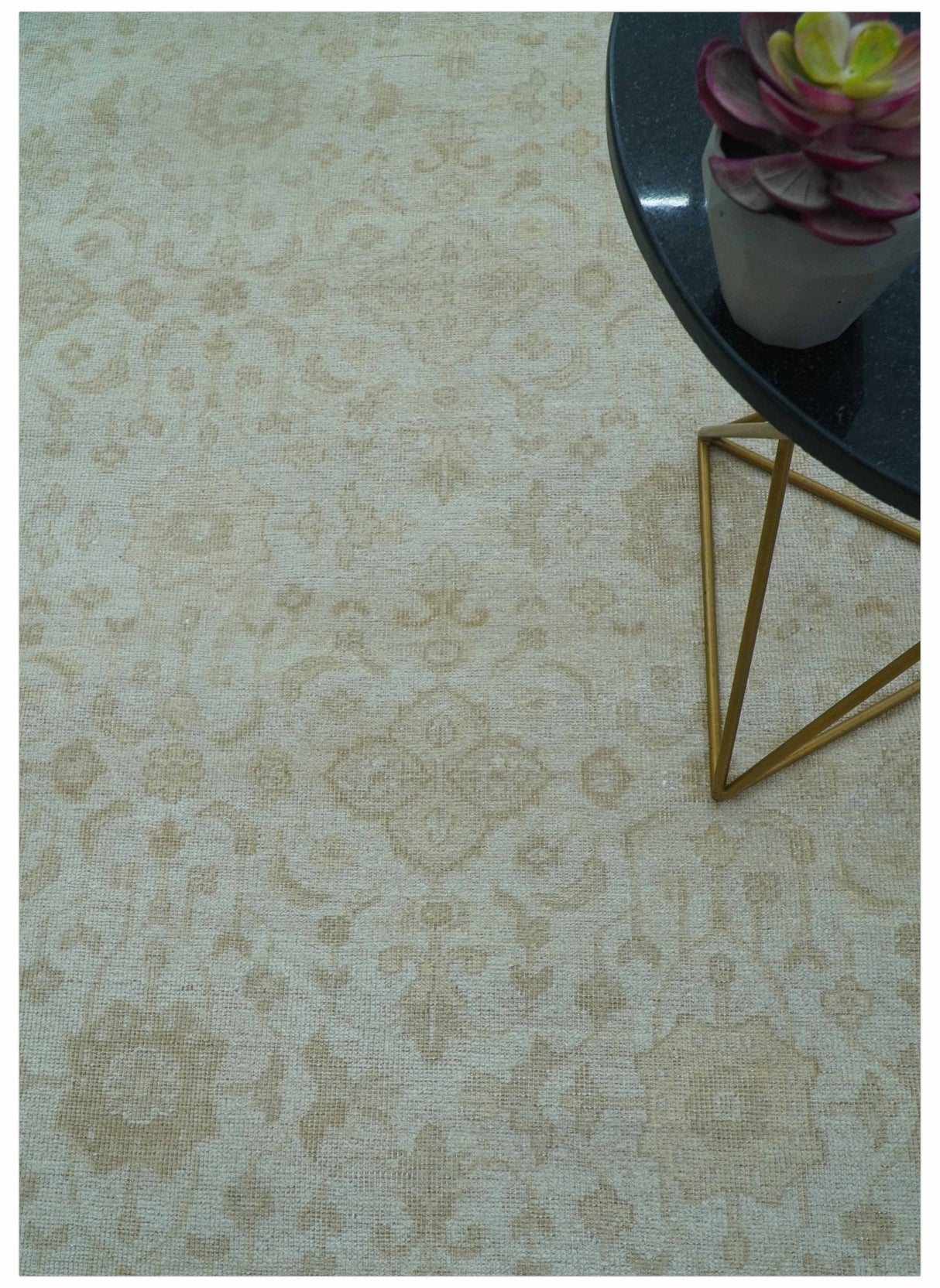 Traditional Turkish Design Beige Hand Knotted 9x12 Wool Area Rug