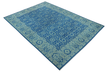 Traditional Turkish Design Blue 10x14 Hand Knotted Wool Area Rug
