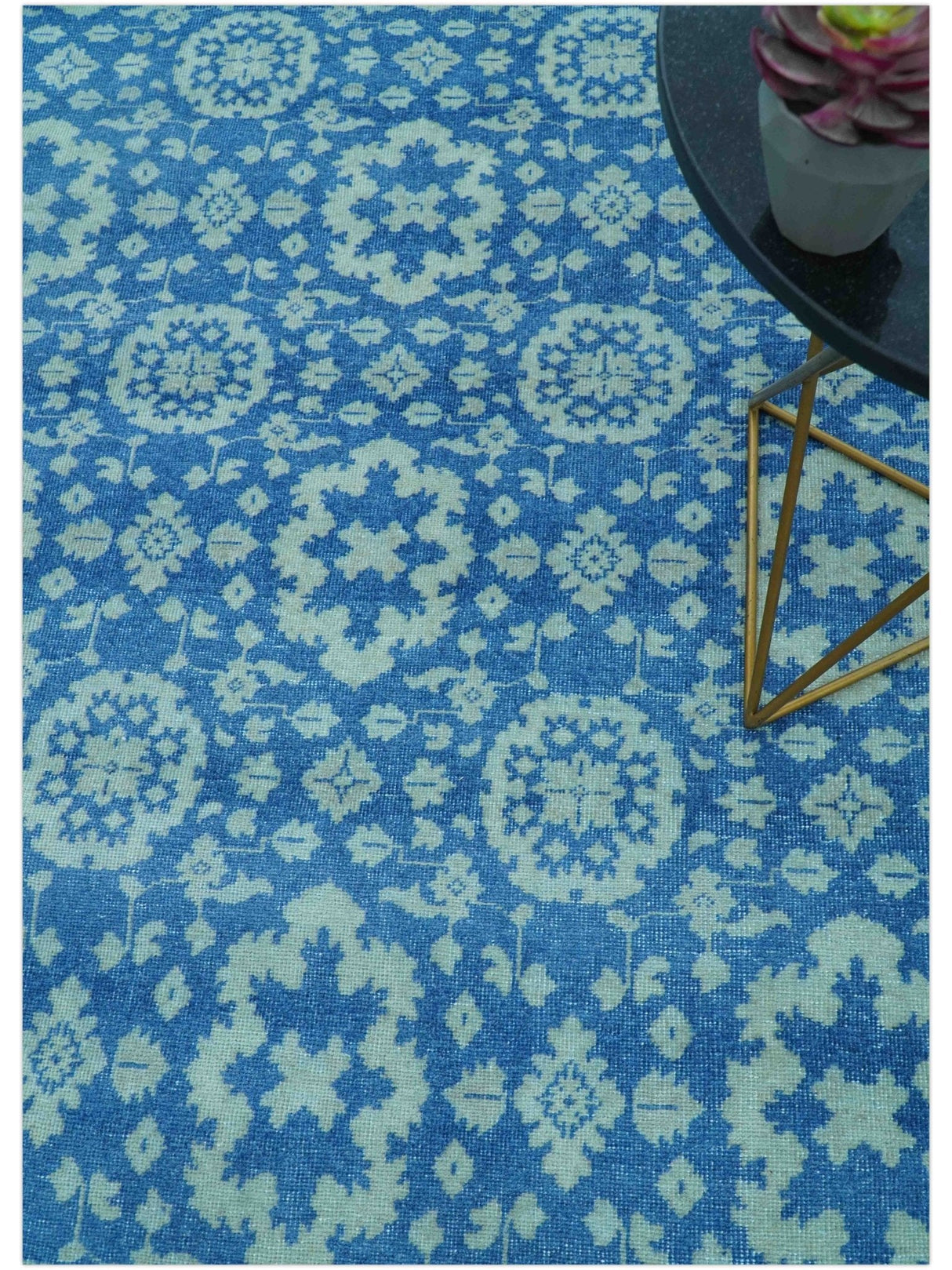 Traditional Turkish Design Blue 10x14 Hand Knotted Wool Area Rug