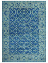 Traditional Turkish Design Blue 10x14 Hand Knotted Wool Area Rug
