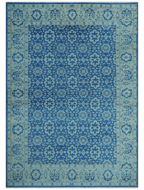 Traditional Turkish Design Blue 10x14 Hand Knotted Wool Area Rug