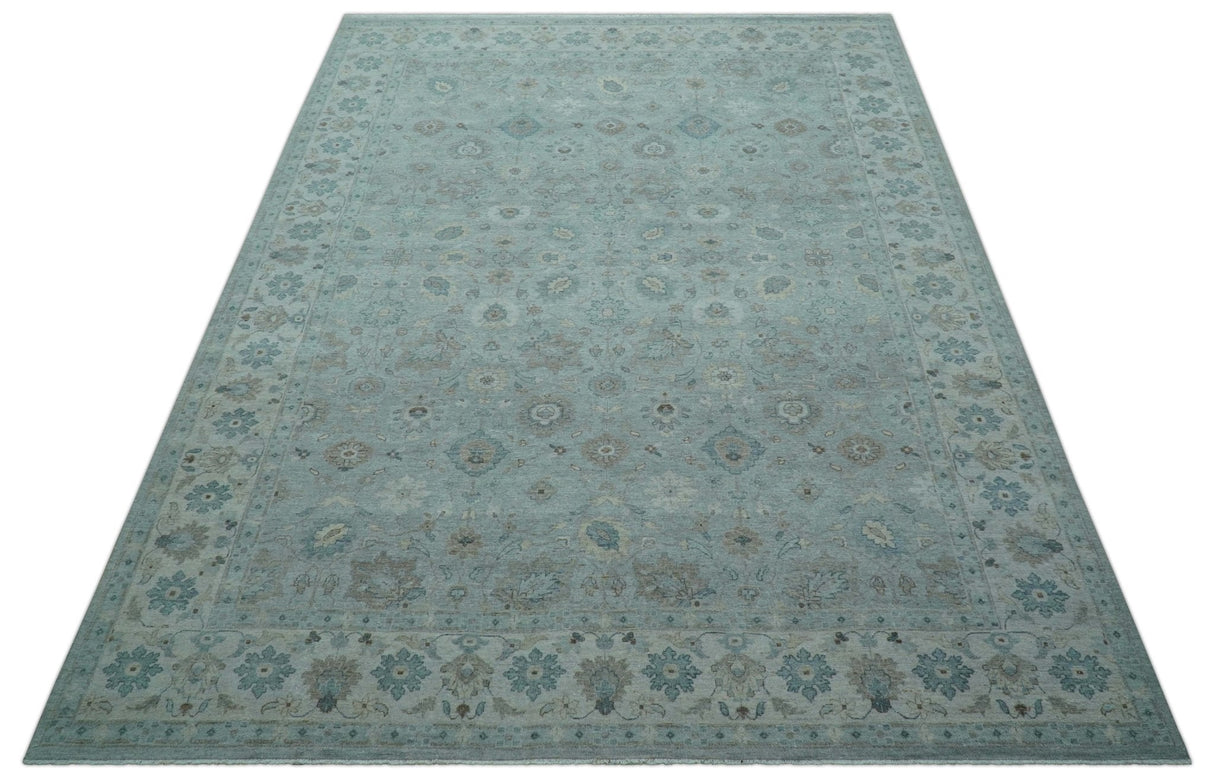 Traditional Turkish Design Blue And Beige 10x14 Hand Knotted Wool Area Rug
