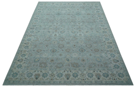 Traditional Turkish Design Blue And Beige 10x14 Hand Knotted Wool Area Rug