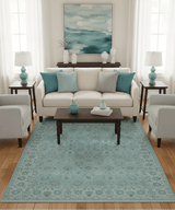 Traditional Turkish Design Blue And Beige 10x14 Hand Knotted Wool Area Rug