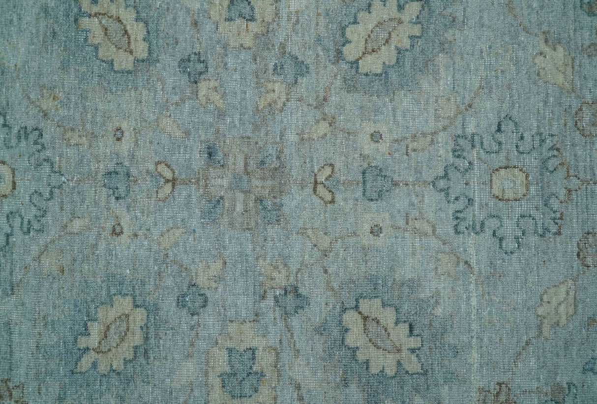 Traditional Turkish Design Blue And Beige 10x14 Hand Knotted Wool Area Rug