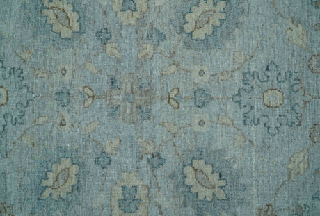 Traditional Turkish Design Blue And Beige 10x14 Hand Knotted Wool Area Rug
