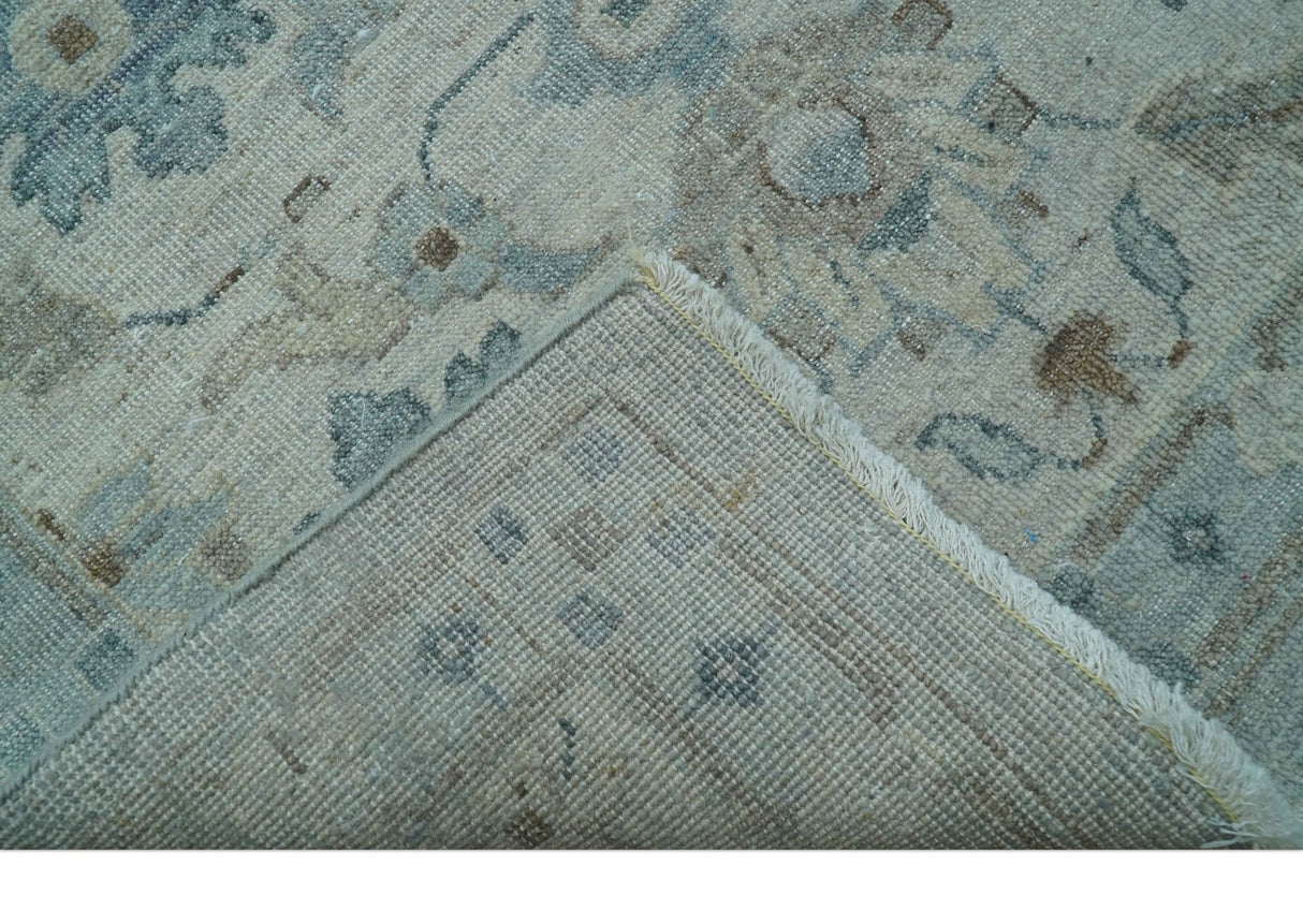 Traditional Turkish Design Blue And Beige 10x14 Hand Knotted Wool Area Rug