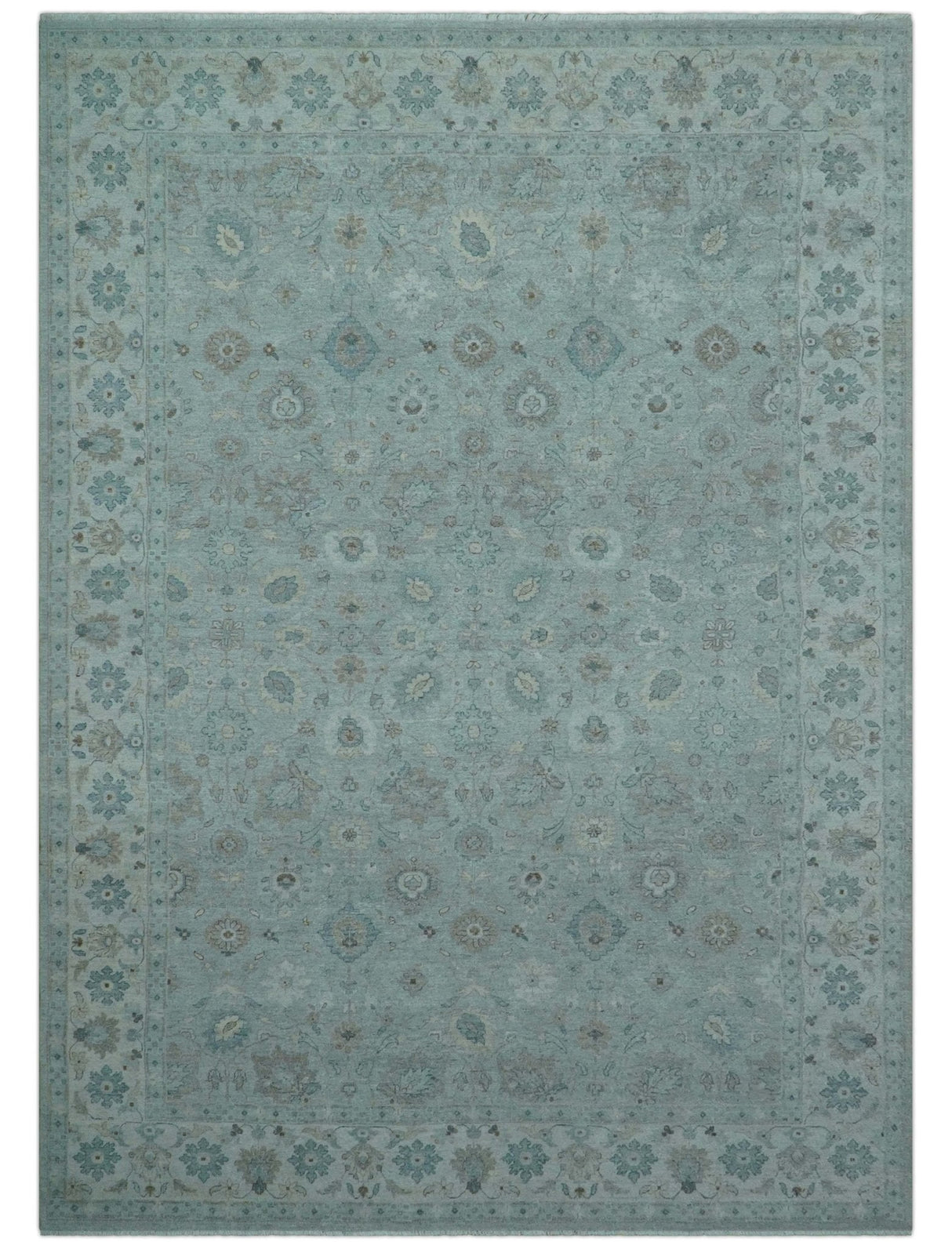 Traditional Turkish Design Blue And Beige 10x14 Hand Knotted Wool Area Rug