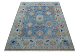 Traditional Turkish Design Blue And Beige 8x10 Hand knotted Wool Area Rug