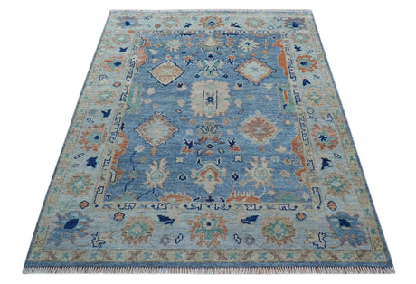 Traditional Turkish Design Blue And Beige 8x10 Hand knotted Wool Area Rug