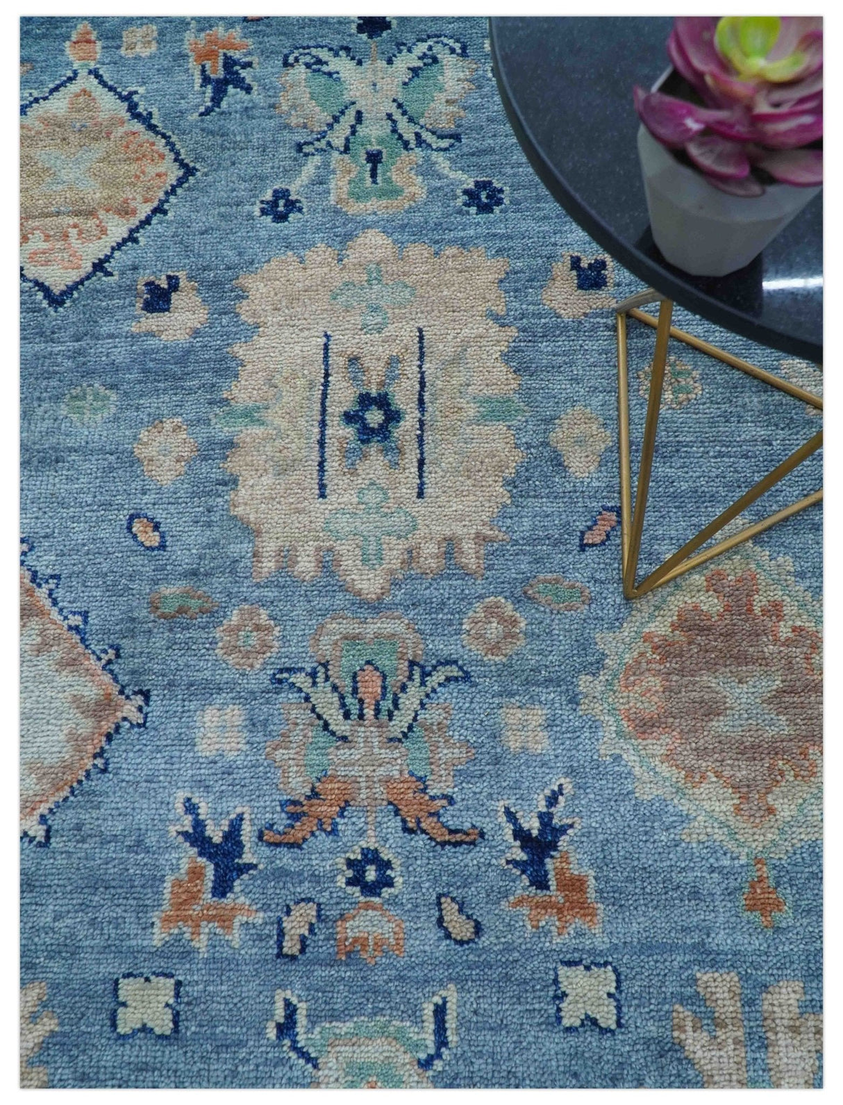 Traditional Turkish Design Blue And Beige 8x10 Hand knotted Wool Area Rug