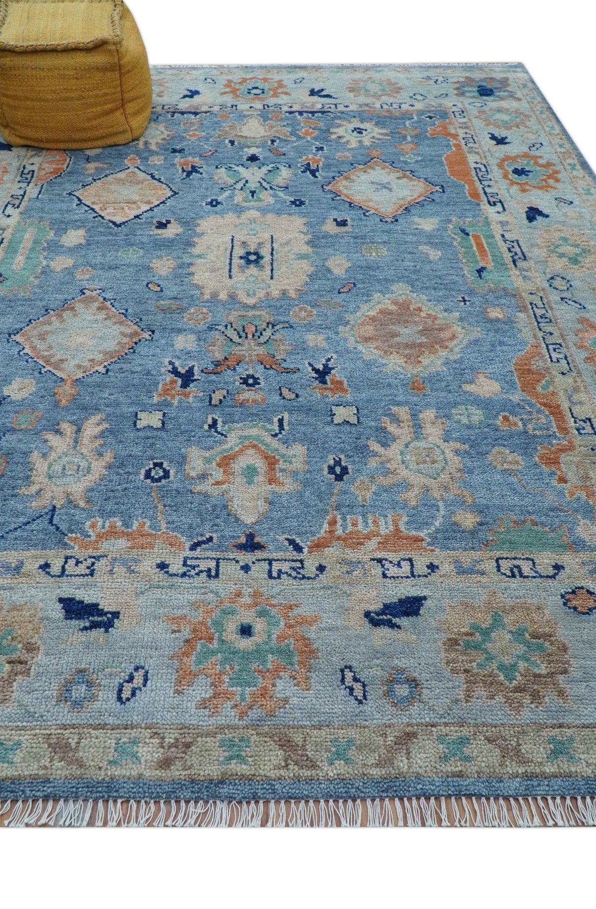 Traditional Turkish Design Blue And Beige 8x10 Hand knotted Wool Area Rug