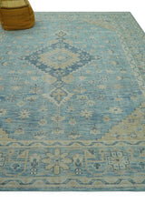 Traditional Turkish Design Blue And Beige Hand Knotted Wool Area Rug