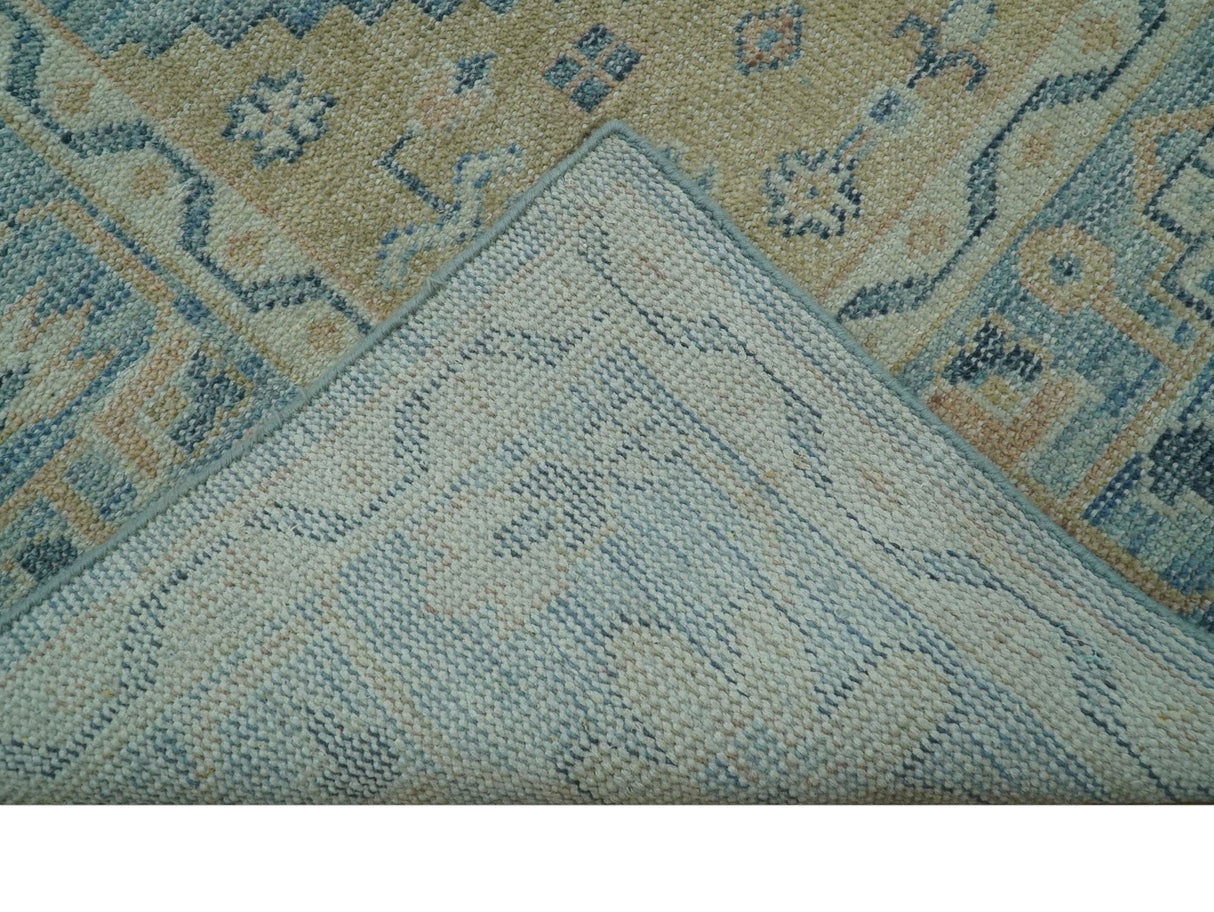 Traditional Turkish Design Blue And Beige Hand Knotted Wool Area Rug