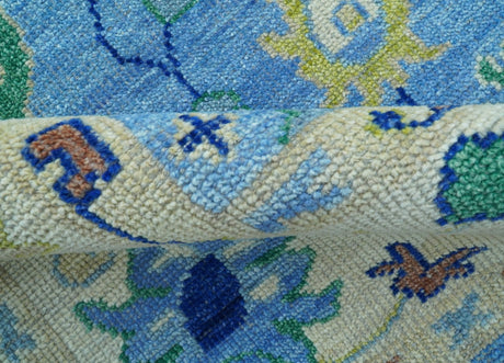 Traditional Turkish Design Blue And Ivory 8x10 Hand knotted Wool Rug