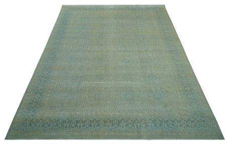 Traditional Turkish Design Fine Blue And Beige Hand Knotted 10x14 Wool Area Rug