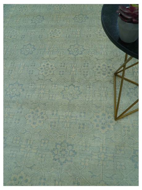 Traditional Turkish Design Fine Blue And Beige Hand Knotted 10x14 Wool Area Rug