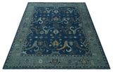 Traditional Turkish Design Hand Knotted Oriental Oushak Blue and Aqua Wool Area Rug