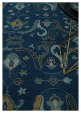 Traditional Turkish Design Hand Knotted Oriental Oushak Blue and Aqua Wool Area Rug