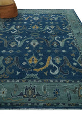 Traditional Turkish Design Hand Knotted Oriental Oushak Blue and Aqua Wool Area Rug