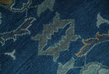 Traditional Turkish Design Hand Knotted Oriental Oushak Blue and Aqua Wool Area Rug