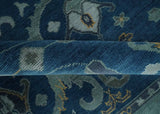 Traditional Turkish Design Hand Knotted Oriental Oushak Blue and Aqua Wool Area Rug