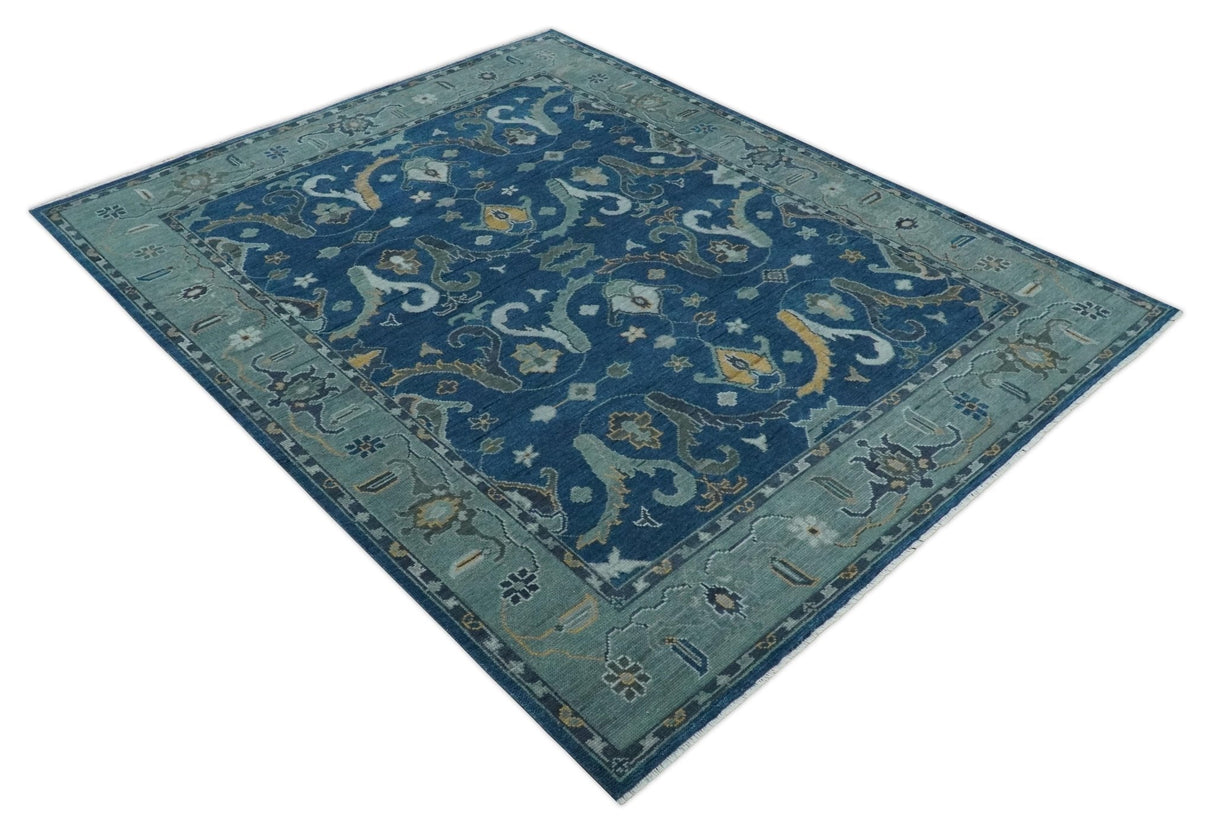 Traditional Turkish Design Hand Knotted Oriental Oushak Blue and Aqua Wool Area Rug