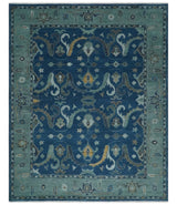 Traditional Turkish Design Hand Knotted Oriental Oushak Blue and Aqua Wool Area Rug