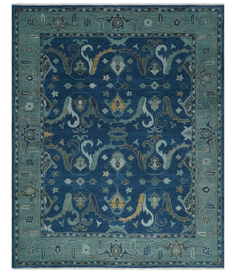 Traditional Turkish Design Hand Knotted Oriental Oushak Blue and Aqua Wool Area Rug