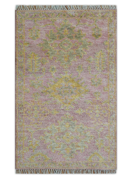 Traditional Turkish Design Pink Hand Knotted 3X5 Wool Rug