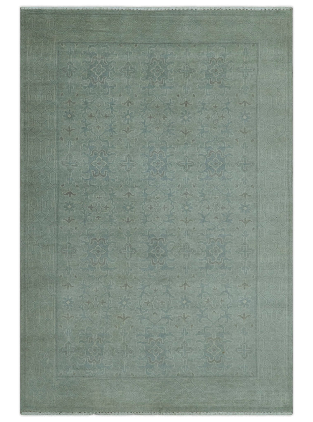 Traditional Turkish Design Silver And Gray 6x8.7 Hand Knotted Wool Rug