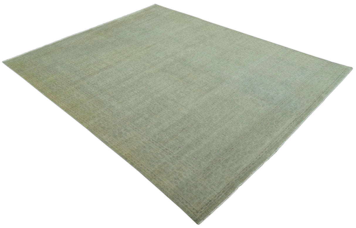 Traditional Turkish Fine Blue And Beige 9.7x12 Hand Knotted Wool Rug