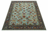 Traditional Turkish Knot Fine Blue And Rust Hand knotted Wool Area Rug