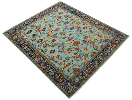 Traditional Turkish Knot Fine Blue And Rust Hand knotted Wool Area Rug