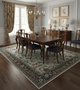 Traditional Turkish Knot Fine Blue And Rust Hand knotted Wool Area Rug
