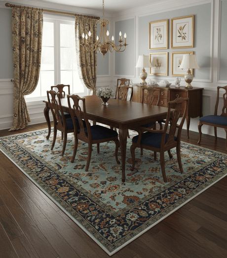 Traditional Turkish Knot Fine Blue And Rust Hand knotted Wool Area Rug