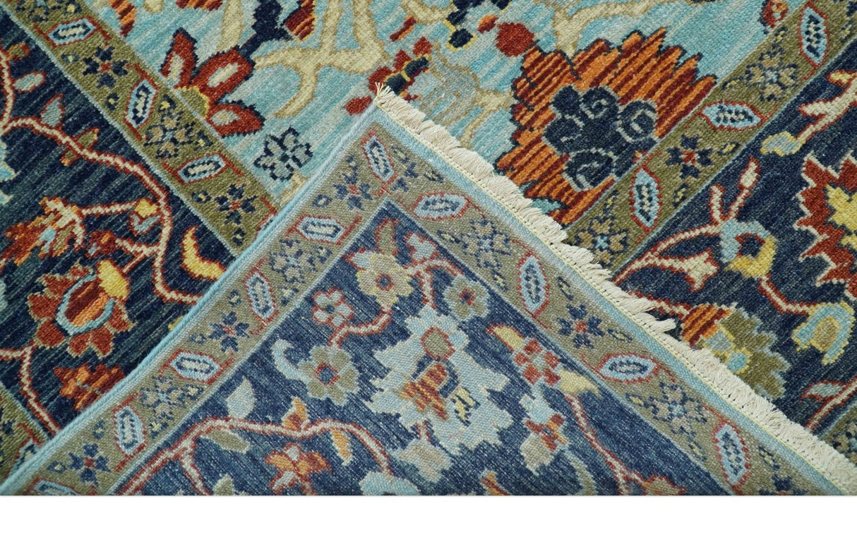 Traditional Turkish Knot Fine Blue And Rust Hand knotted Wool Area Rug