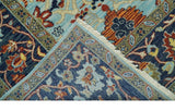 Traditional Turkish Knot Fine Blue And Rust Hand knotted Wool Area Rug