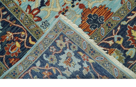 Traditional Turkish Knot Fine Blue And Rust Hand knotted Wool Area Rug