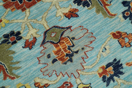 Traditional Turkish Knot Fine Blue And Rust Hand knotted Wool Area Rug