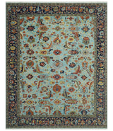 Traditional Turkish Knot Fine Blue And Rust Hand knotted Wool Area Rug