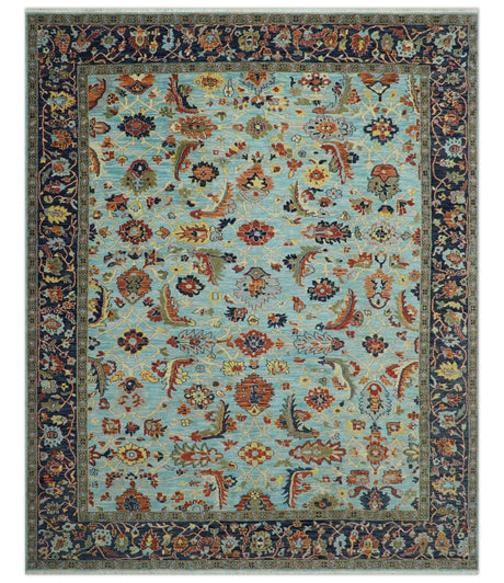 Traditional Turkish Knot Fine Blue And Rust Hand knotted Wool Area Rug