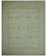 Traditional Turkish Oushak Design Beige And Blue Hand Knotted 12.4x15 Wool Area Rug