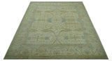 Traditional Turkish Oushak Design Beige And Blue Hand Knotted 12.4x15 Wool Area Rug
