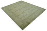 Traditional Turkish Oushak Design Beige And Blue Hand Knotted 12.4x15 Wool Area Rug