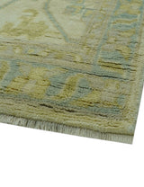 Traditional Turkish Oushak Design Beige And Blue Hand Knotted 12.4x15 Wool Area Rug