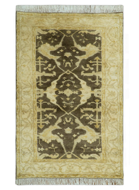 Traditional Turkish Oushak Design Beige And Brown 3x5 Hand Knotted Wool Area Rug