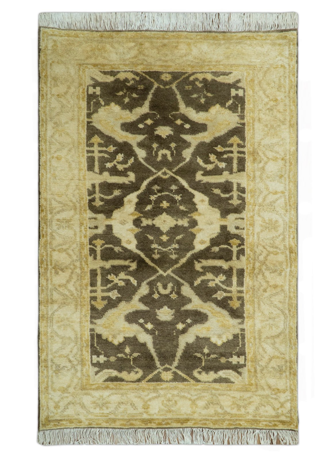 Traditional Turkish Oushak Design Beige And Brown 3x5 Hand Knotted Wool Area Rug