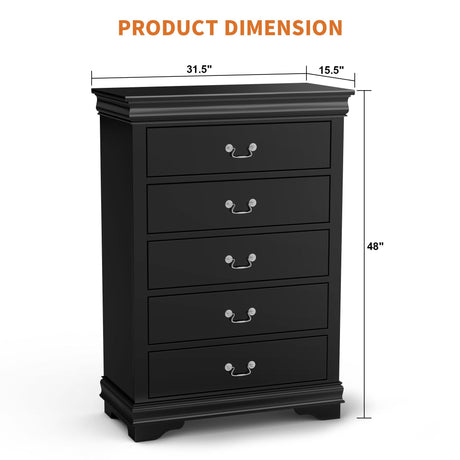 Transitional 5-Drawer 31.5 in. Wide Chest of Drawers with Bracket Feet-斗柜-Parc Decor